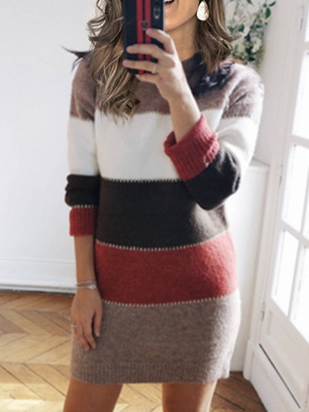 

Abito Casuale Maniche Lunghe Girocollo, Ruggine, Midi Dresses