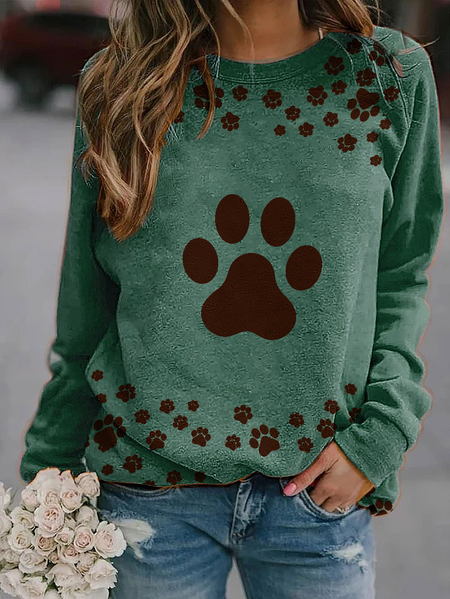

Cute Dog Paw Print Long Sleeve Sweatshirt, Green, Hoodies&Sweatshirts