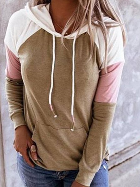 

Hoodie Casual Paneled Cotton-Blend Sweatshirts, Khaki, Hoodies&Sweatshirts