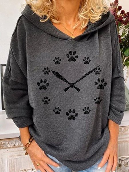 

Women's casual dog paw print hooded Sweatshirts, Deep gray, Hoodies&Sweatshirts
