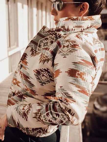 

Printed Long Sleeve Geometric Cotton-Blend Jacket, Khaki, Blazers