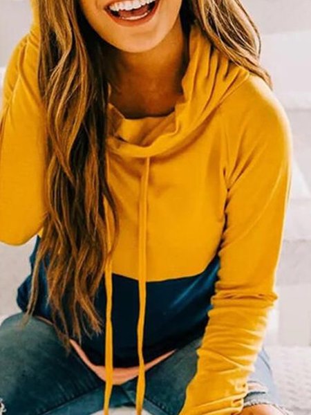 Ginger Yellow Cotton-Blend Hoodie Long Sleeve Sweatshirt, Hoodies&Sweatshirts