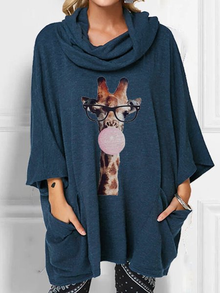 

3/4 Sleeve Printed Sweatshirt, Blue, Hoodies&Sweatshirts