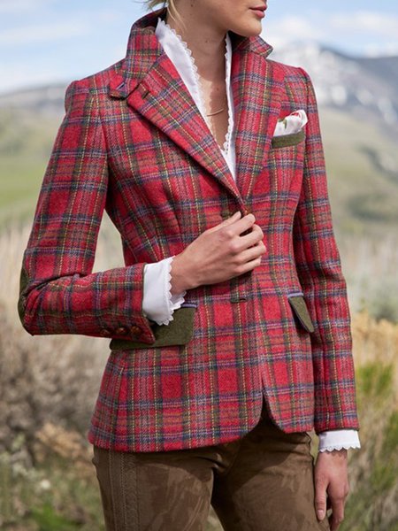 

Red Stand Collar Checkered/plaid Vintage Jacket, Jackets