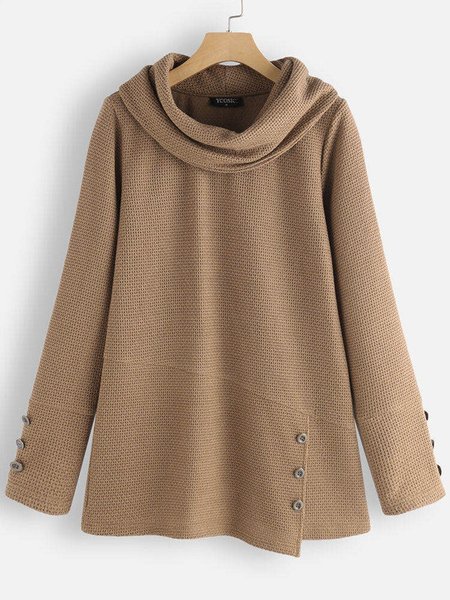

Khaki Vintage Plain Cotton-Blend Long Sleeve Top, Tops