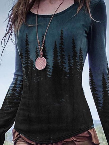 

Women's Vintage Forest Print Long Sleeve Top, Green, Long sleeve tops