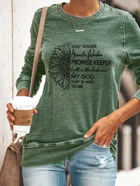 

Long Sleeve Casual Cotton-Blend Sweatshirt, Green, Hoodies&Sweatshirts