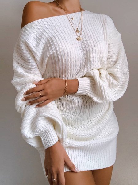 

Long Sleeve Cold Shoulder Sexy Sweater, White, Sweaters
