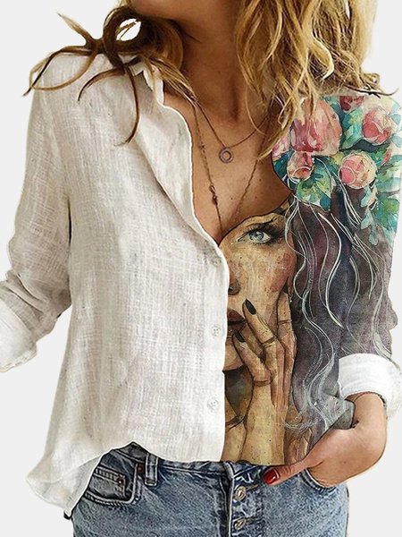 

Casuale Top Bianco Scollo a V Cotone, Shirt