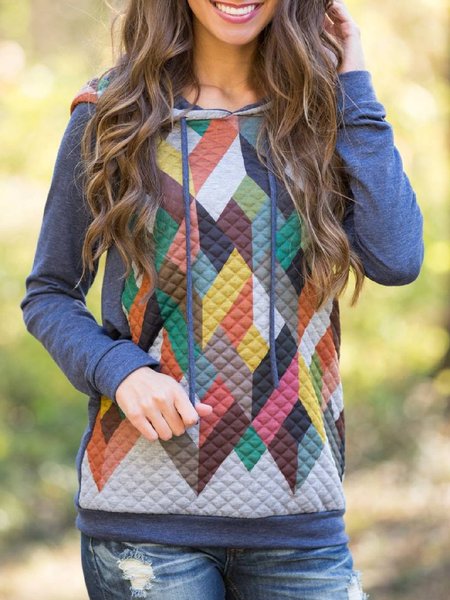 

Blue Casual Paneled Geometric Hoodie Sweatshirt, Hoodies&Sweatshirts