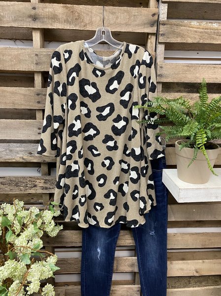 

Leopard Long Sleeve O-Neck Shirts & Tops, Tops