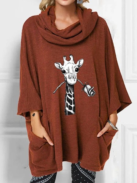 

Animal Printed 3/4 Sleeve Casual Sweatshirt, Brown, Hoodies&Sweatshirts
