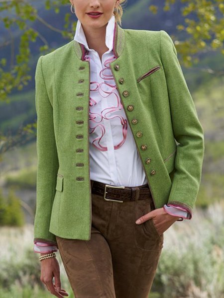 

Green Long Sleeve Buttoned Plain Vintage Jacket, Jackets