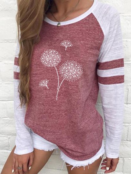 

Top Vintage Maniche Lunghe Dente Di Leone Stampato Girocollo Taglia Grande Casuale, Rosso, Sweater
