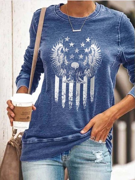 

US Flag American Eagle Print Sweatshirt, Blue, Hoodies & Sweatshirts