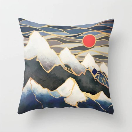 Geometric mountain peak and sun whale pillowcase 45cm*45cm, Home&Garden