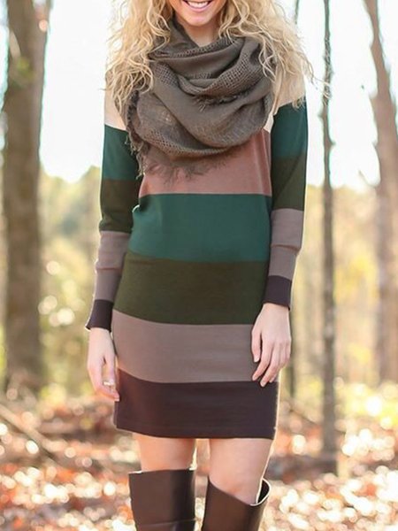 

Taglia Grande Girocollo 3/4 Manica Tribale Abito Misto Cotone, Colore, Dresses
