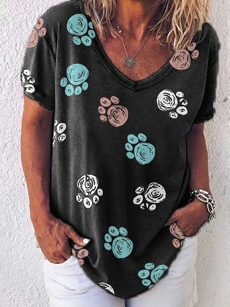 

Woman's Color Dog Paw Print T-shirt, Black, T-shirts