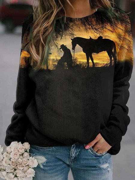 

Ladies Western Cowboy Printed Sweatshirt, Black, Hoodies & Sweatshirts