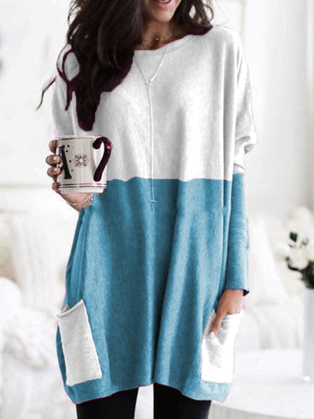

Taglia Grande Maniche Lunghe Casuale Top, Celeste, T-Shirts