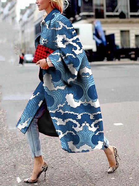 

Blue Long Sleeve Tribal Overcoat, Coats