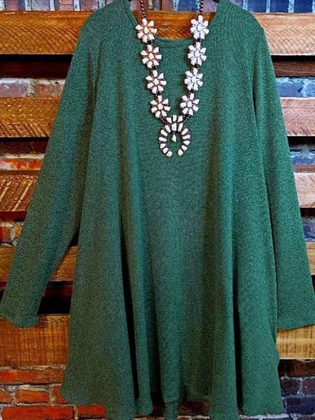 

Loose Round Neck Long Sleeve Mini Dress Long Tunic, Green, Casual Dresses