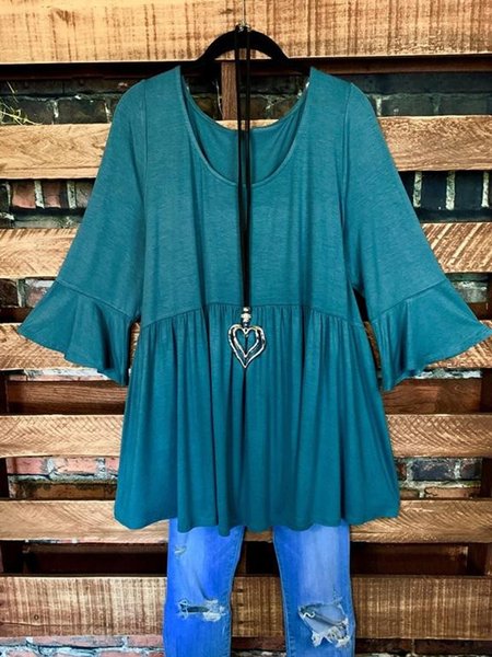 

Loose Casual Round Neck Long Sleeve T-shirt, Green, Shirts & Blouses