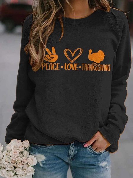 

Women's "PEACE LOVE THANKSGIVING" Print Sweatshirt, Black, Hoodies&Sweatshirts