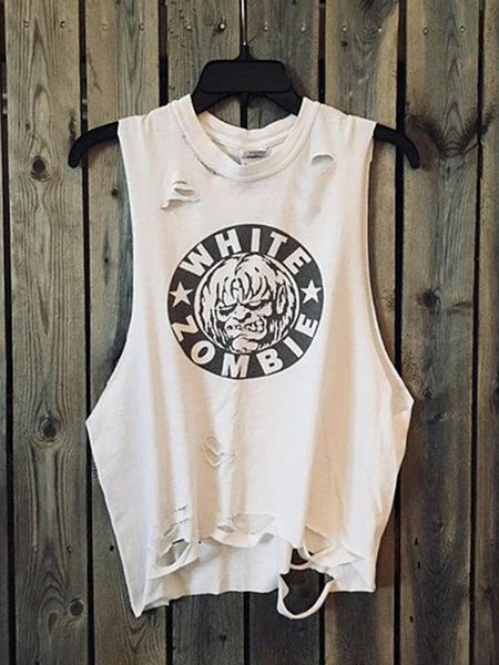 

Top a Girocollo Casuale, Bianco, Tank Top
