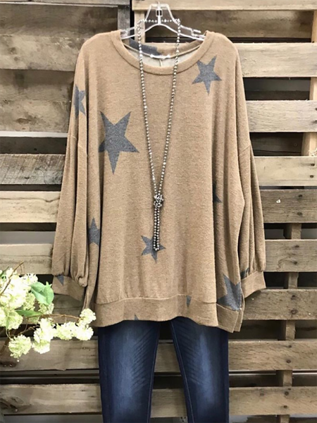 

Cotton-Blend Crew Neck Casual Shirts & Tops, Brown, Hoodies&Sweatshirts