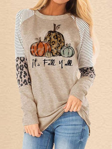 

Women's Thanksgiving Pumpkin Leopard Print T-shirt, Khaki, Tunics