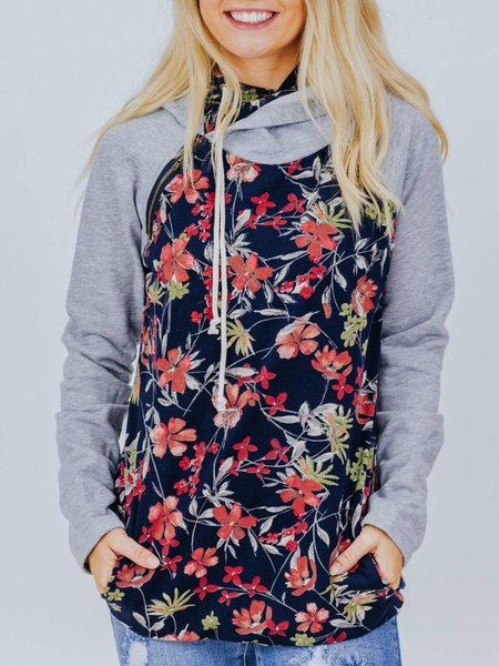 

Hoodie Floral-Print Long Sleeve Sweatshirt, Navy blue, Hoodies&Sweatshirts