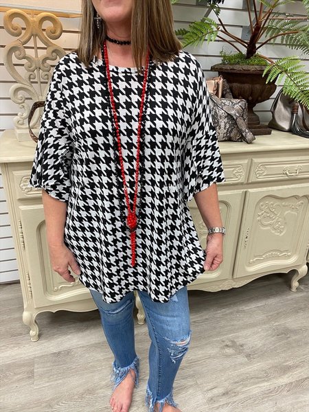 

Striped 3/4 Sleeve Top, Black, Blouses