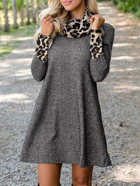 

Abito Grigio Casuale Leopardato Maniche Lunghe, Casual Dresses