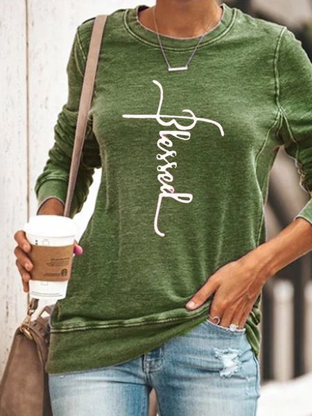 

Printed Long Sleeve Casual Sweatshirt, Green, Hoodies&Sweatshirts