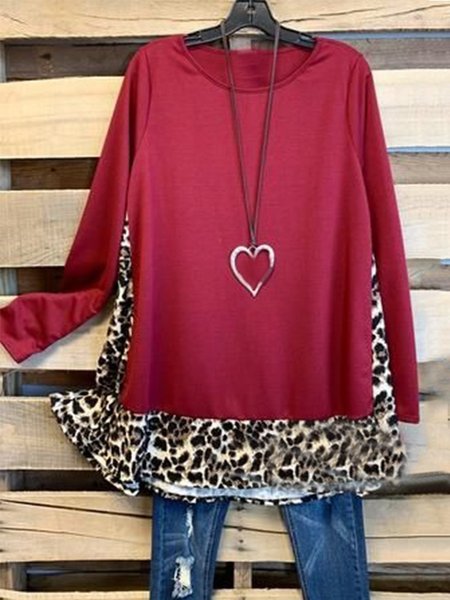 

Vintage Statement Leopardo Taglia Grande Maniche Lunghe Girocollo Casuale Top, Vino rosso, Blouses & Shirts
