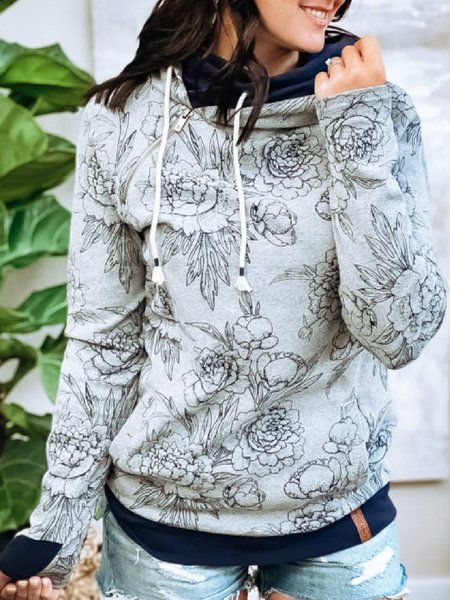 

Gray Floral-Print Hoodie Long Sleeve Sweatshirt, Hoodies&Sweatshirts