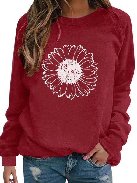 

Floral-Print Casual Floral Long Sleeve Sweatshirt, Red, Hoodies&Sweatshirts