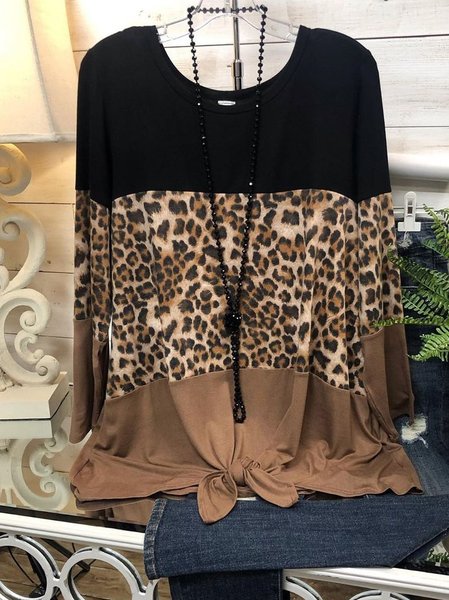 

Women Leopard Long Sleeve O-Neck Shirt & Top, Purple, Tops