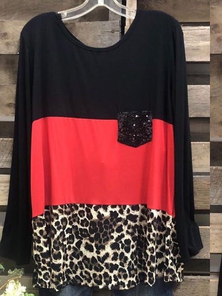 

Leopard O-Neck Long Sleeve Shirts & Tops, Red, Tops