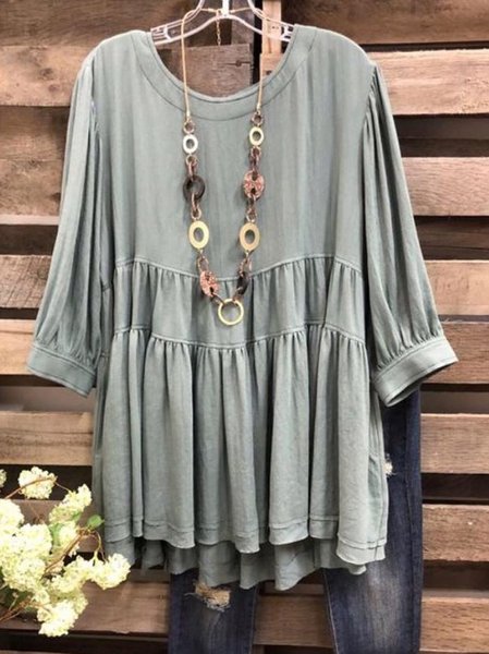 

O-Neck Cotton-Blend Shirts & Tops, Red, Tops
