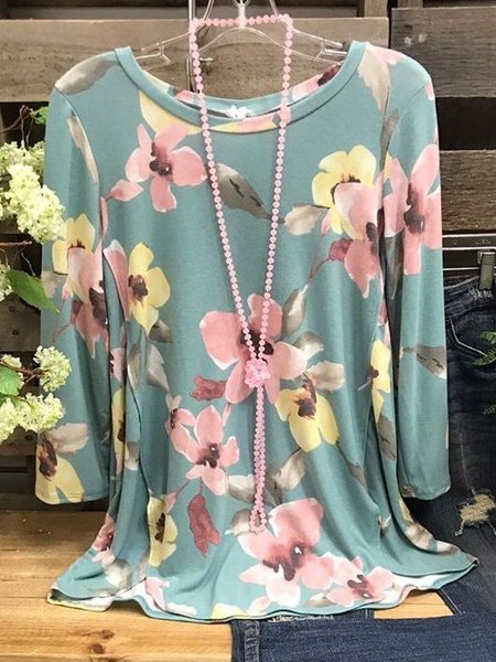 

Floral Long Sleeve Shirts & Tops, Green, Tops