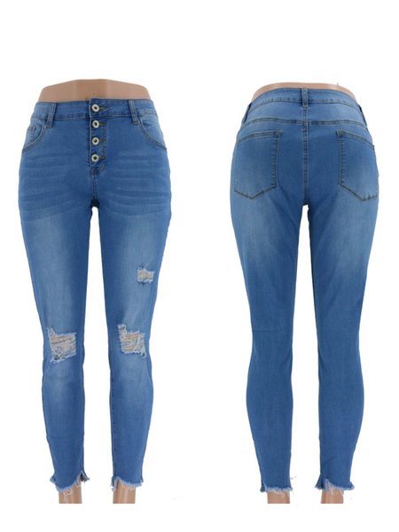 

Stretch Ripped Butt-up High-rise Jeans, Light blue, Jeans