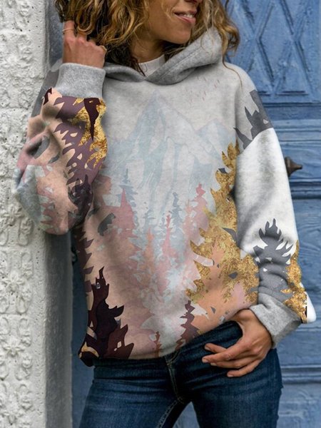 

Grigio Felpa con Cappuccio Casuale Maniche Lunghe Top, T-Shirts