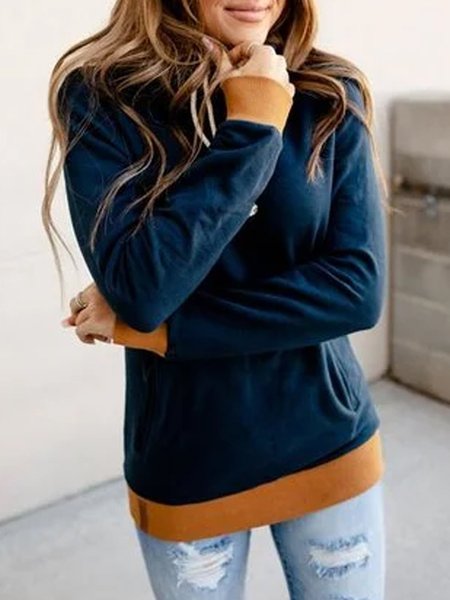 

Navy Blue Long Sleeve Color-Block Cotton-Blend Casual Sweatshirt, Hoodies&Sweatshirts