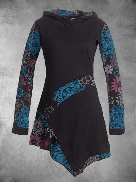 

Casuale Maniche Lunghe Taglia Grande Felpa con Cappuccio Top, Blu, Casual Dresses
