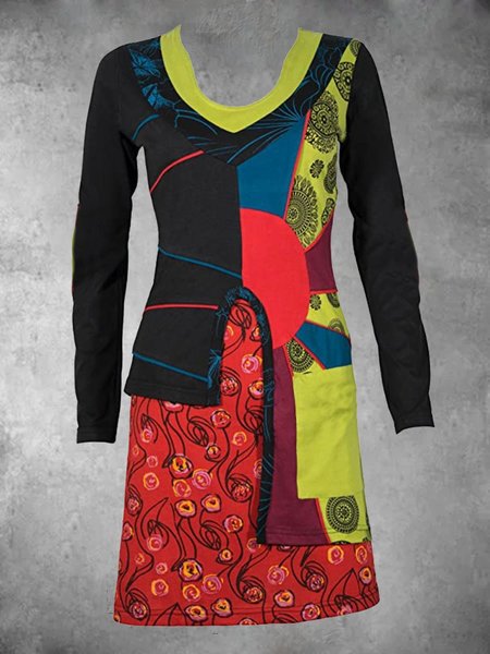 

Casual Long Sleeve Plus Size Dress, Multicolor, Dresses