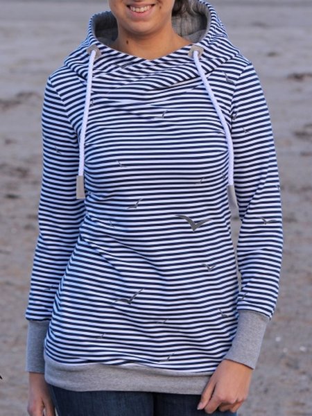 

Striped Cotton-Blend Hoodie Casual Sweatshirt, Blue, Hoodies&Sweatshirts