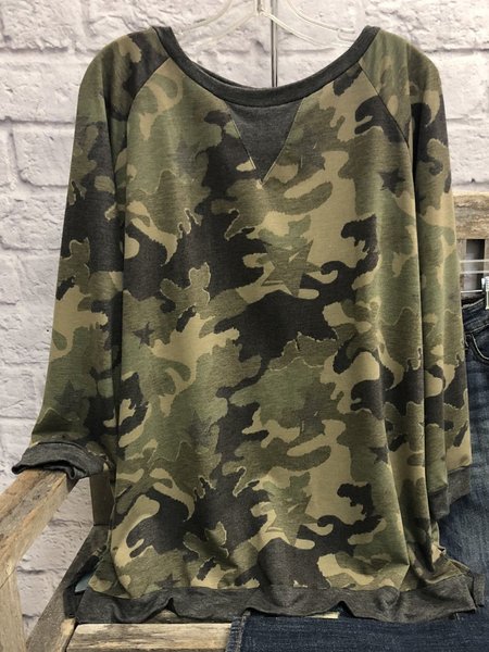 

Long Sleeve Casual Sweatshirt, Green, Tops