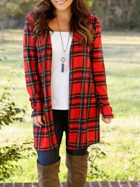 Red Cotton-Blend Long Sleeve Crew Neck Jacket, Cardigans